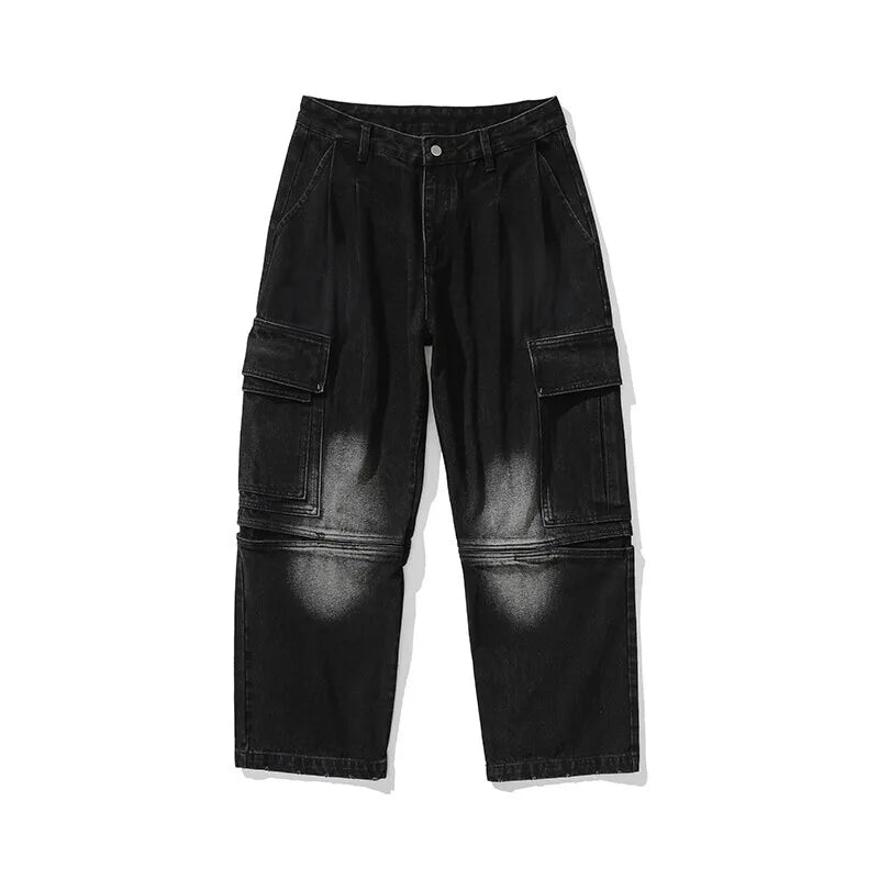 Men's Wide Leg Denim Jeans - Vintage Casual Loose Fit Trousers