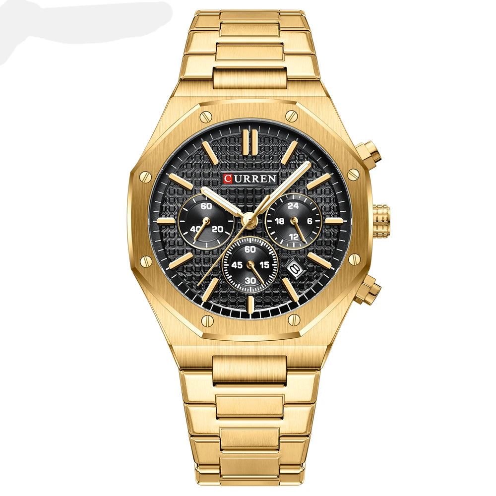 Luxury Gold Multifunction Quartz Watch - Luminous Sport Chronograph
