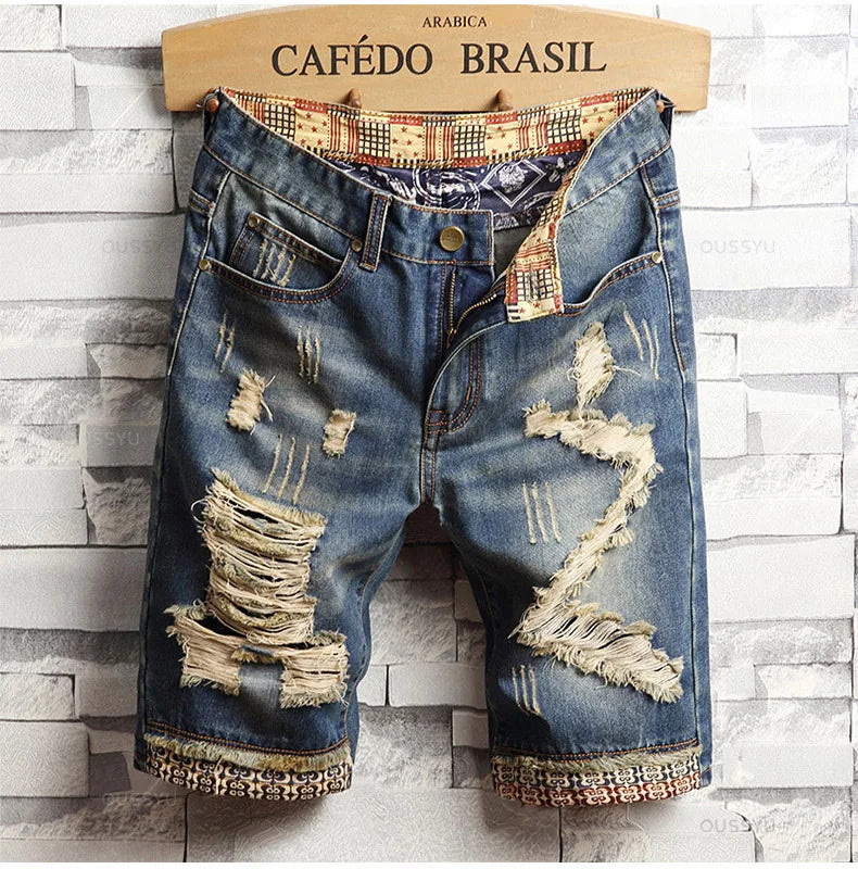 Men's Ripped Hole Denim Shorts