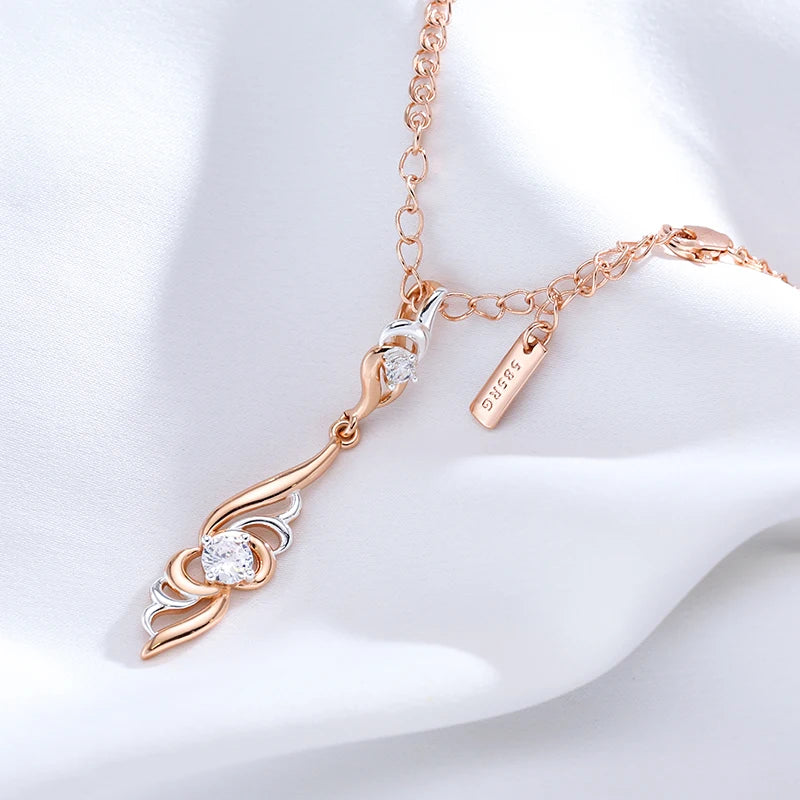 Women's 585 Rose Gold Silver Colour Mix Boho Unique Flower Shape Pendant Necklace
