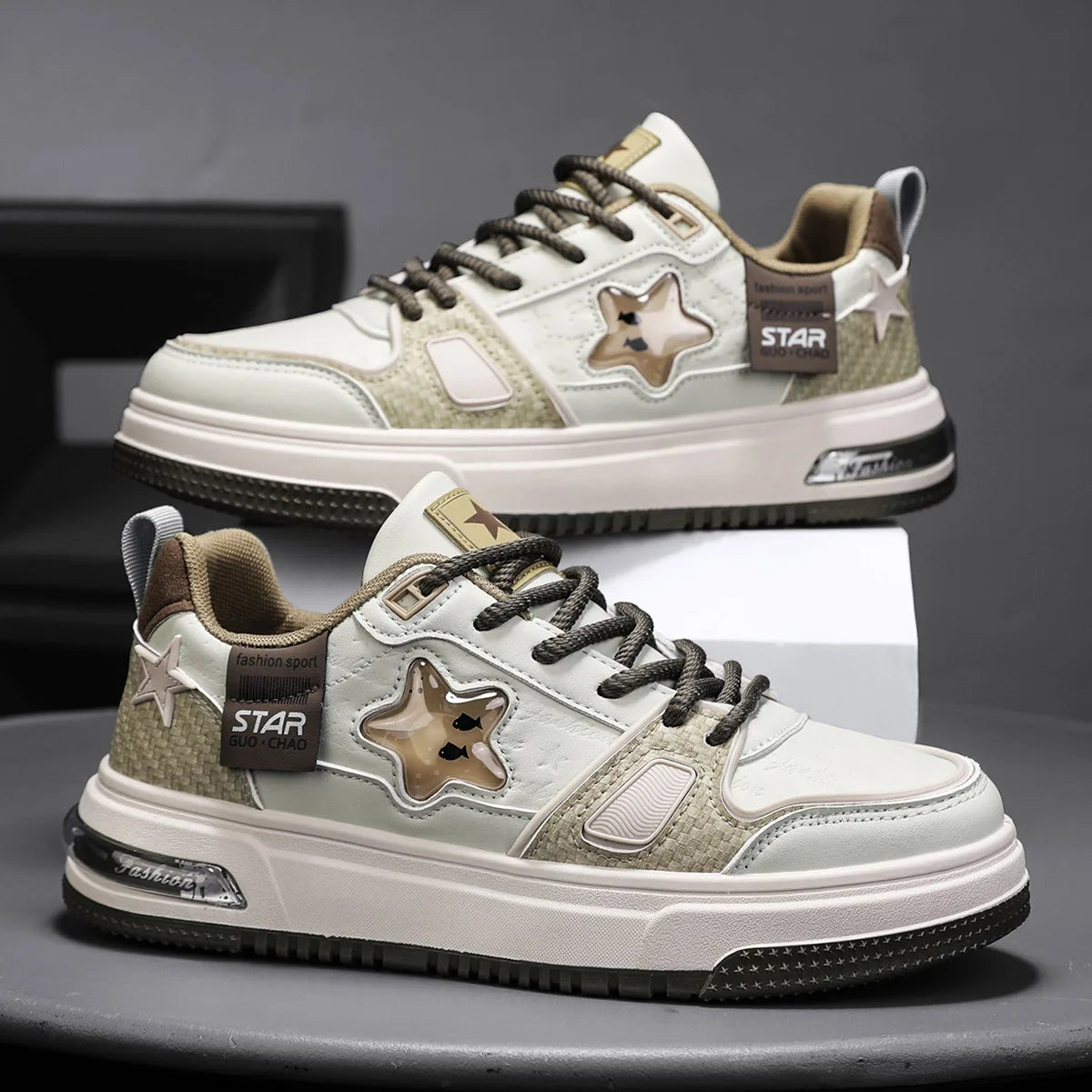 Men's Casual Stars Platform Crystal Fish  Skateboard Sports Sneakers