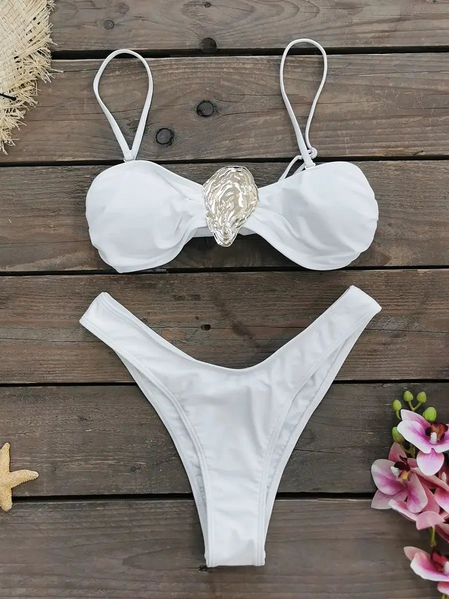 High Waist Bandage Bikini Set with Skirt - Push Up Swimwear