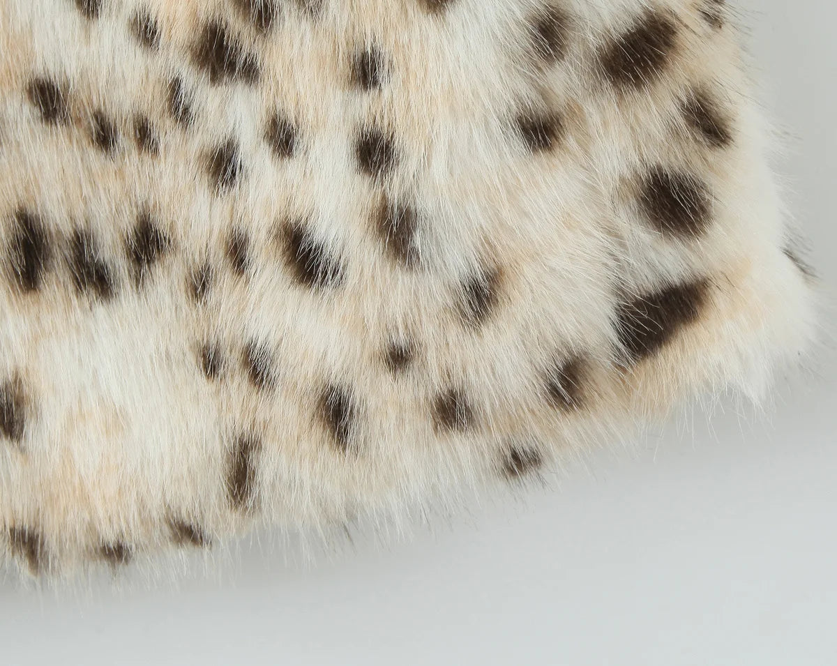 Faux Fur Leopard Print Long Coat - Long Sleeve Loose Warm Winter Outerwear