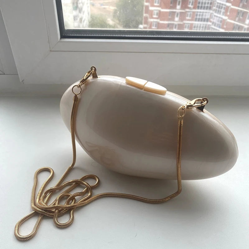 Women's Pearl Acrylic  Clutch Purse Mini Shell Chain Shoulder Crossbody Handbag