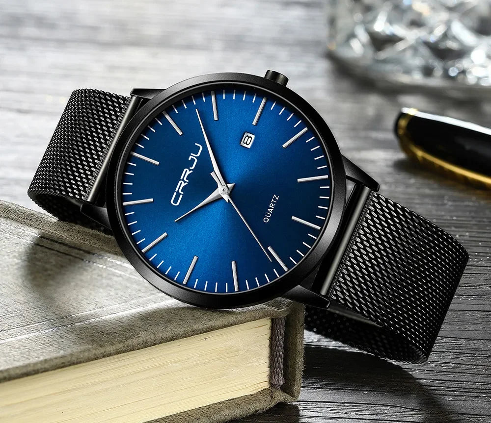 Ultra Slim Stainless Steel Watch - 40mm Mesh Strap Men's Automatic Wristwatch