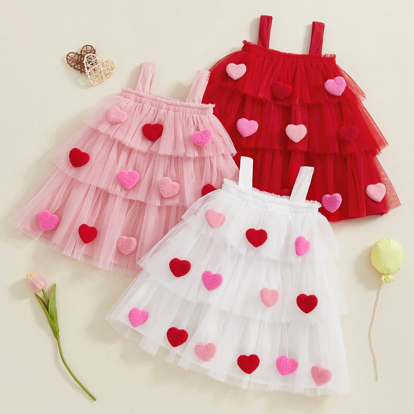 Girl's Festive Dress - Star Lace Layered Tulle Sundress with Plush Ball