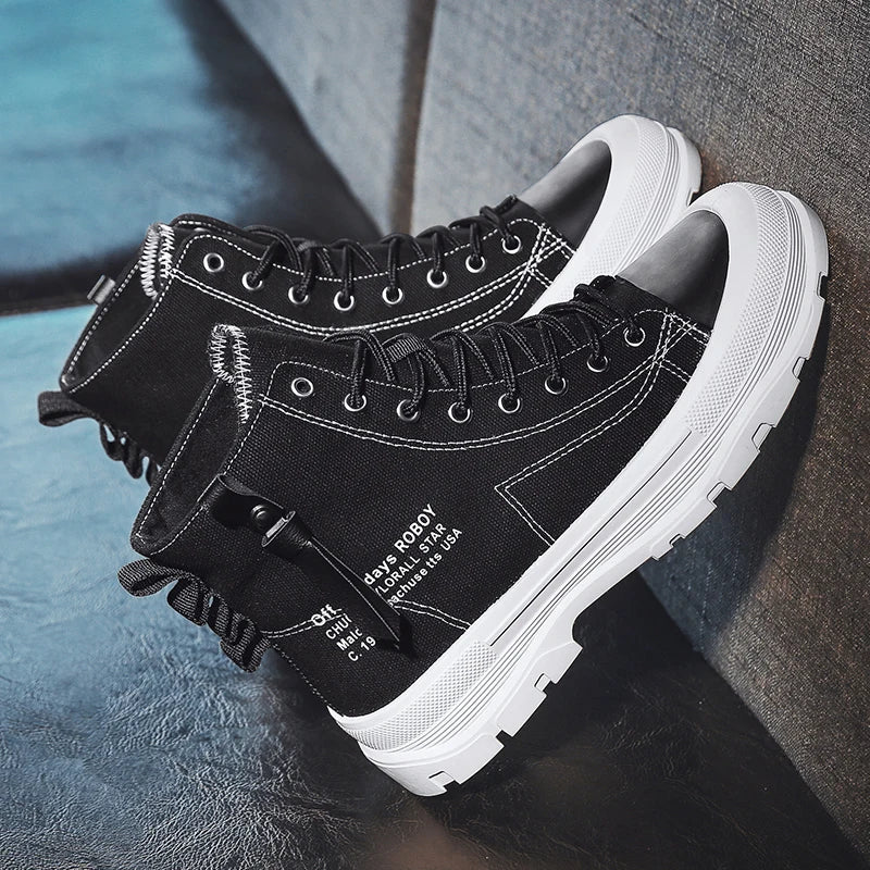 Men's Casual High Top Sneakers Platform  Lace Up Ankle Boots  Comfortable  Canvas Shoes