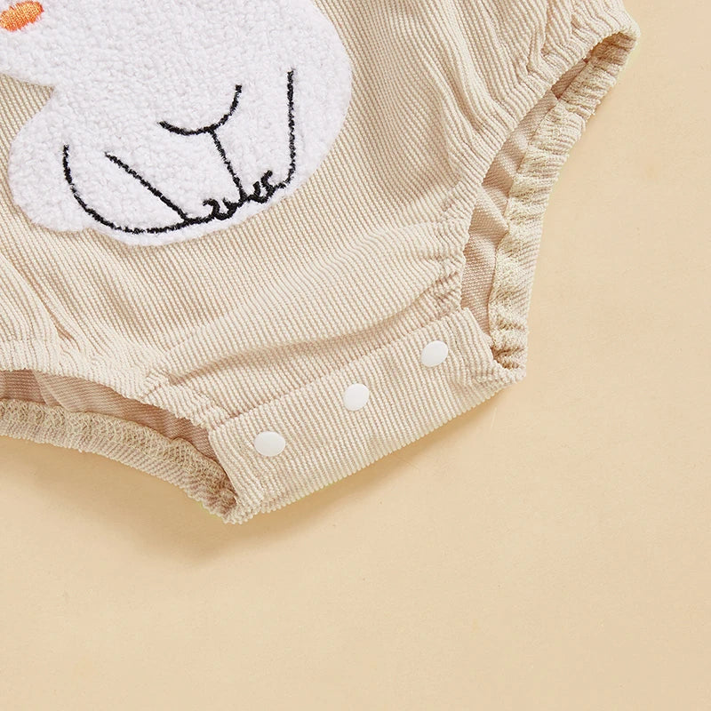 Infant Baby Easter Romper - Ruffles Flying Sleeve Rabbit Embroidery Jumpsuit with Headband