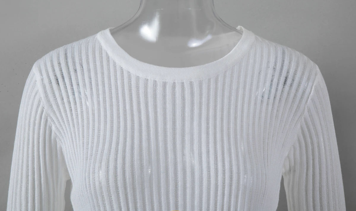 Women's Striped See Through Long Sleeve Top