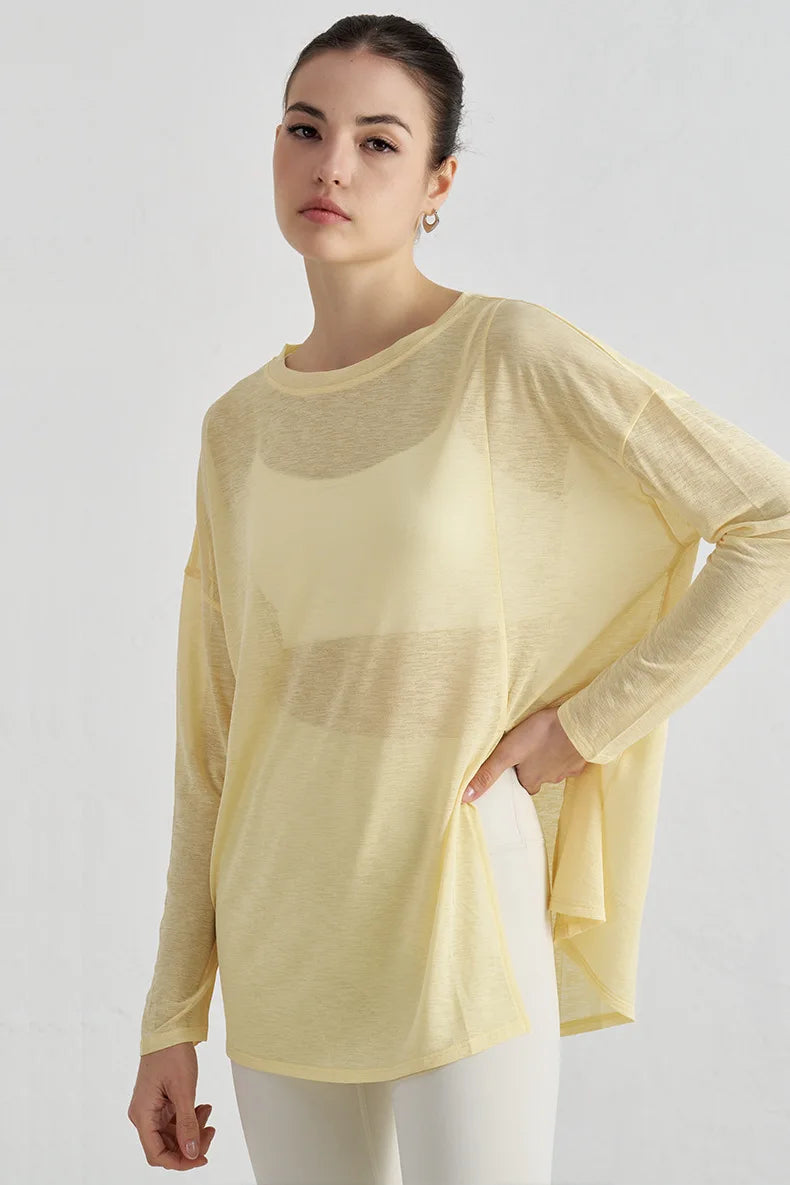 Mesh Long Sleeve Sports Top - Quick Dry Breathable Running Shirt for Yoga & Fitness