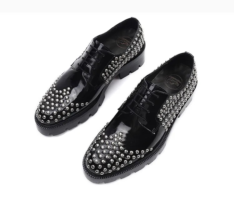 Men's Genuine Leather Lace up Metal Rivet Handmade Shoes