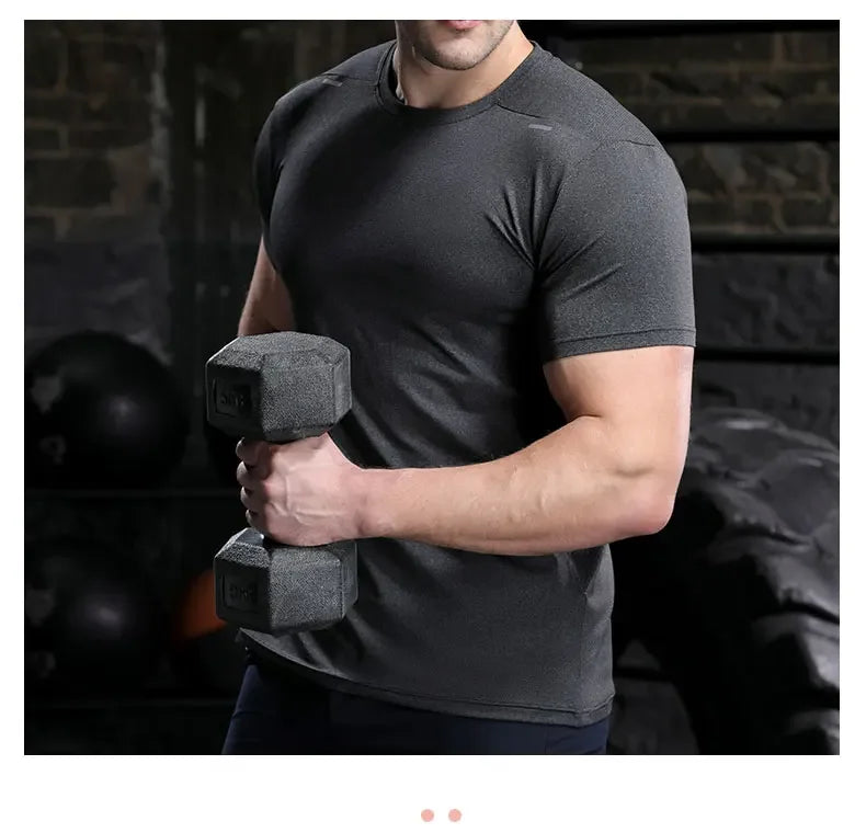 Men's Summer Loose Breathable Short Sleeve Quick Dry Running Fitness  Muscle T-Shirt