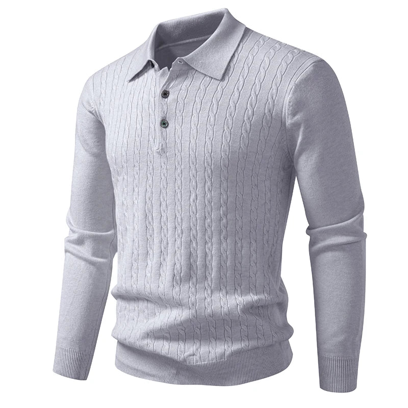 Turn Down Collar Knitted Pullover - Smart Casual Slim Fit Sweater