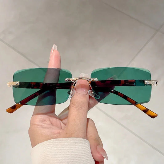Unisex  Rimless Rectangle Vintage Casual Sunglasses