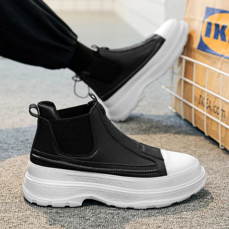 Men's Leather Chelsea Boots - Chunky Platform Sneakers