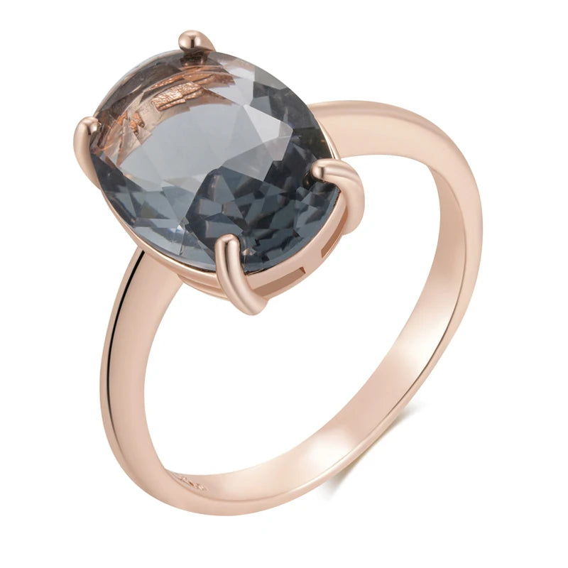 Elegant Oval Grey Crystal Wedding Ring - Rose Gold