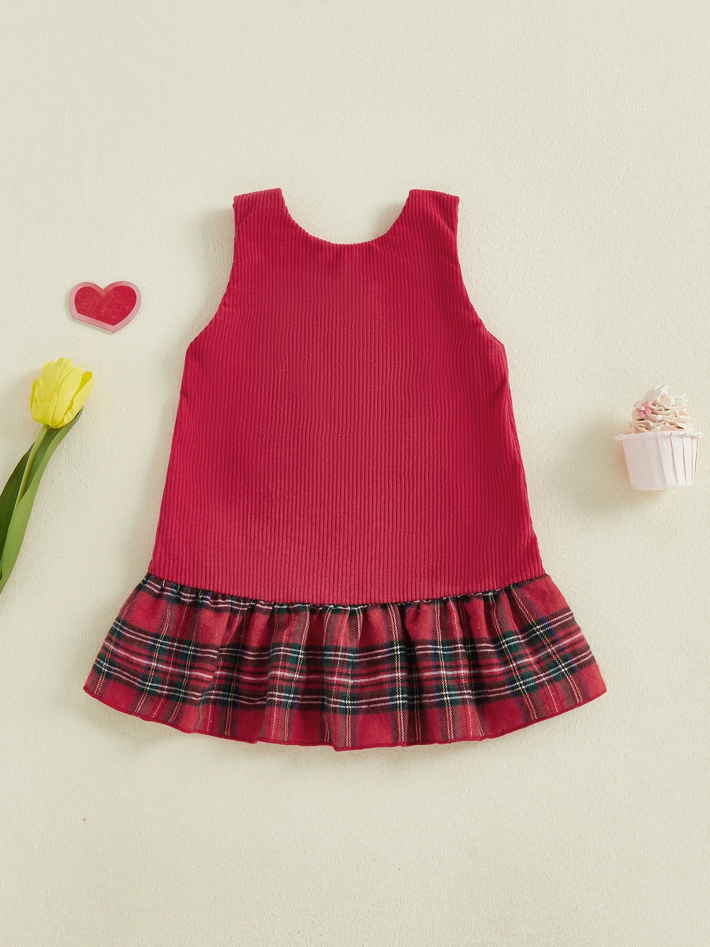 Baby Girls Valentine's Day Heart Embroidered Sleeveless Layered Ruffle Overall Dress