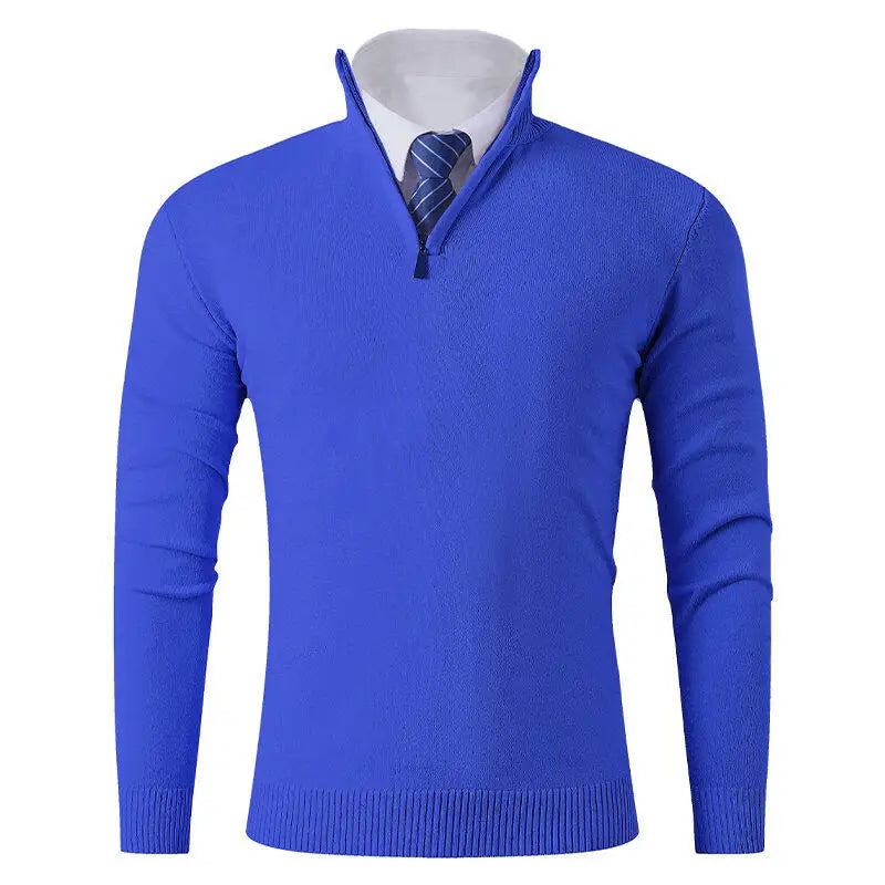 Men's Smart Casual Half-Zip Knitted Sweater - Stand Collar Slim Fit