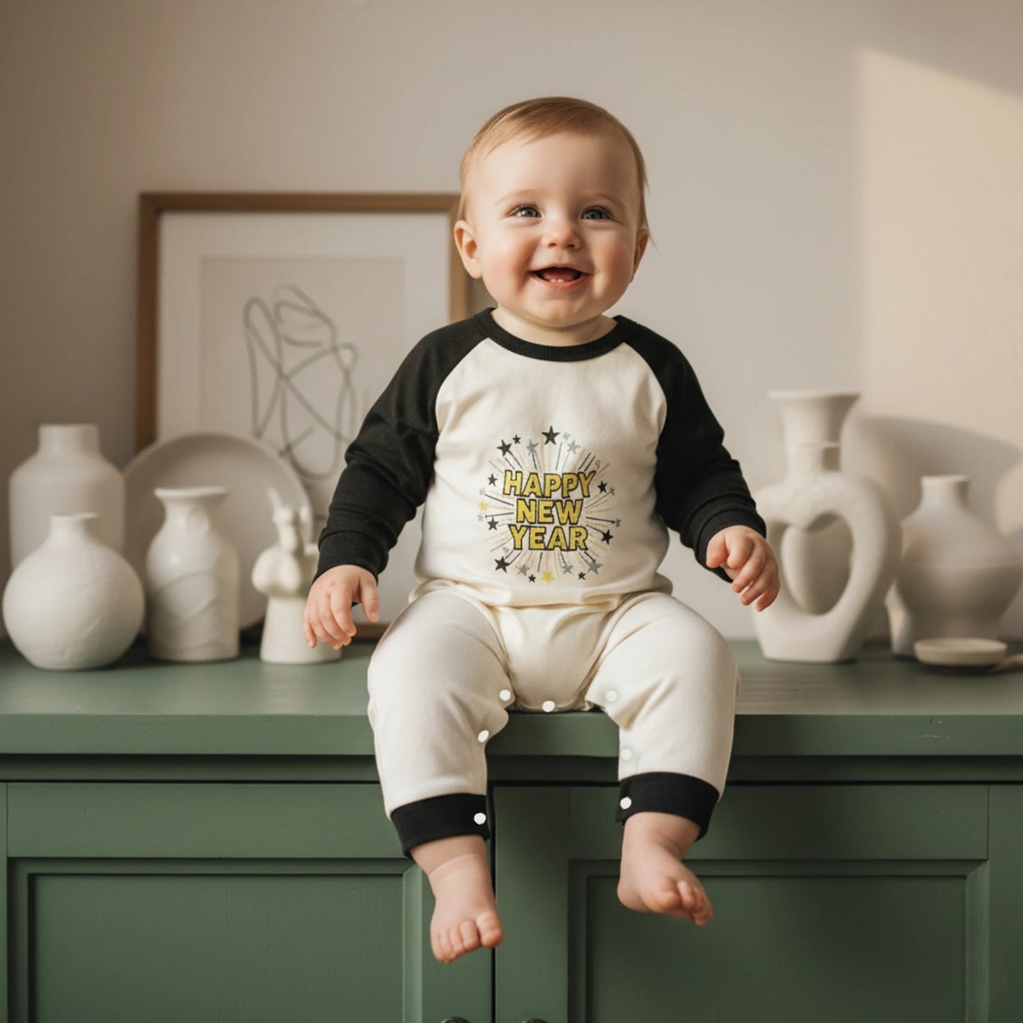 Newborn Baby Boys New Year Romper - Letter Embroidery Footless Pajamas