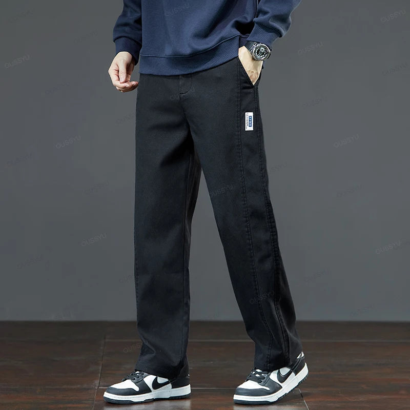 Men's Lyocell Blend Heavyweight Straight Leg Trousers | Elastic Waist M–5XL