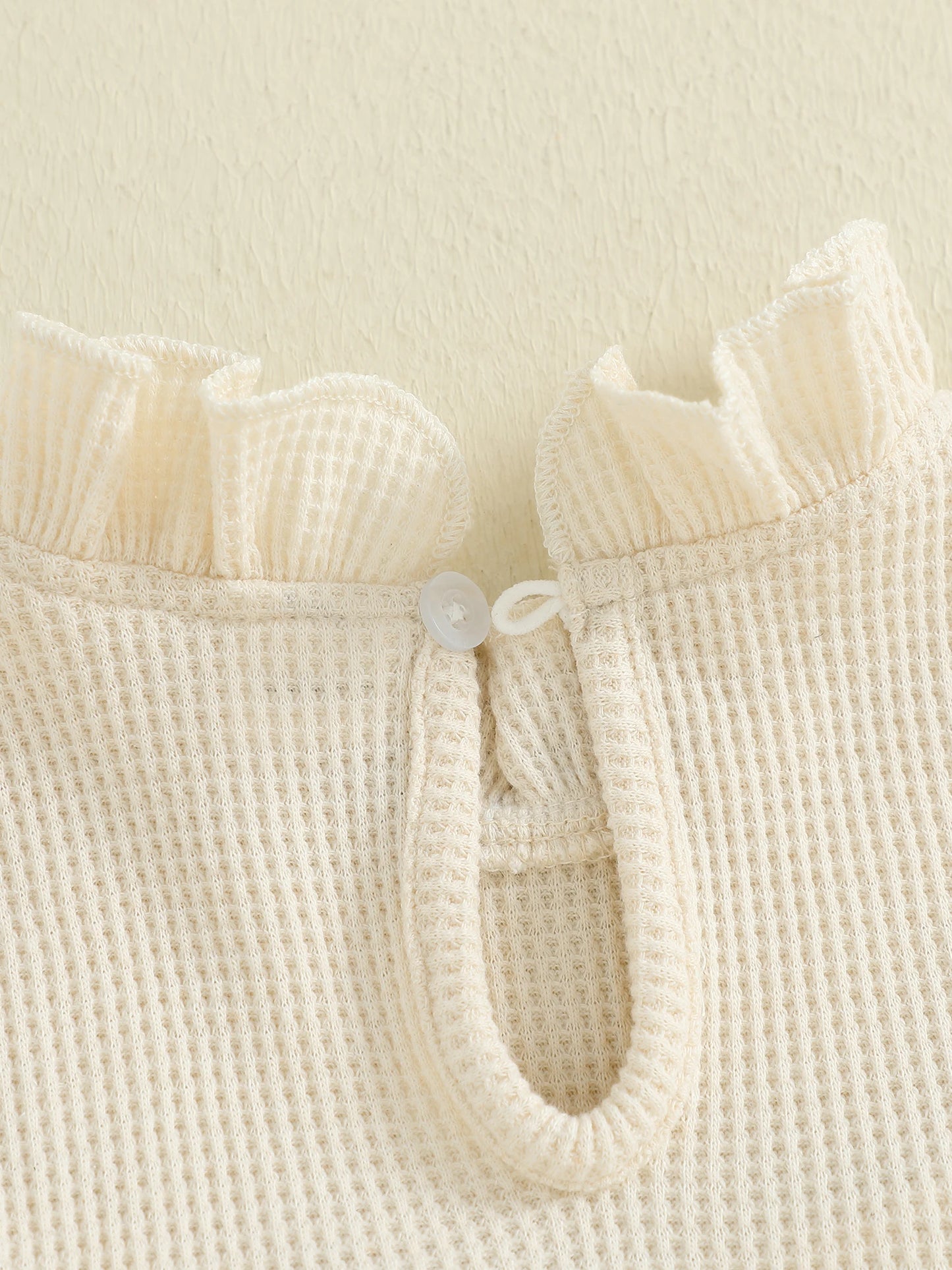 Newborn Baby Girls Waffle Romper - Long Sleeve Mock Neck Ruffled Jumpsuit