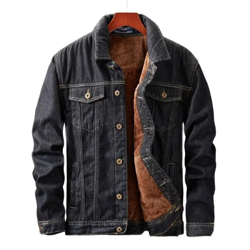 Men's Winter Denim Jacket - Thick Warm Fleece Lined Outerwear