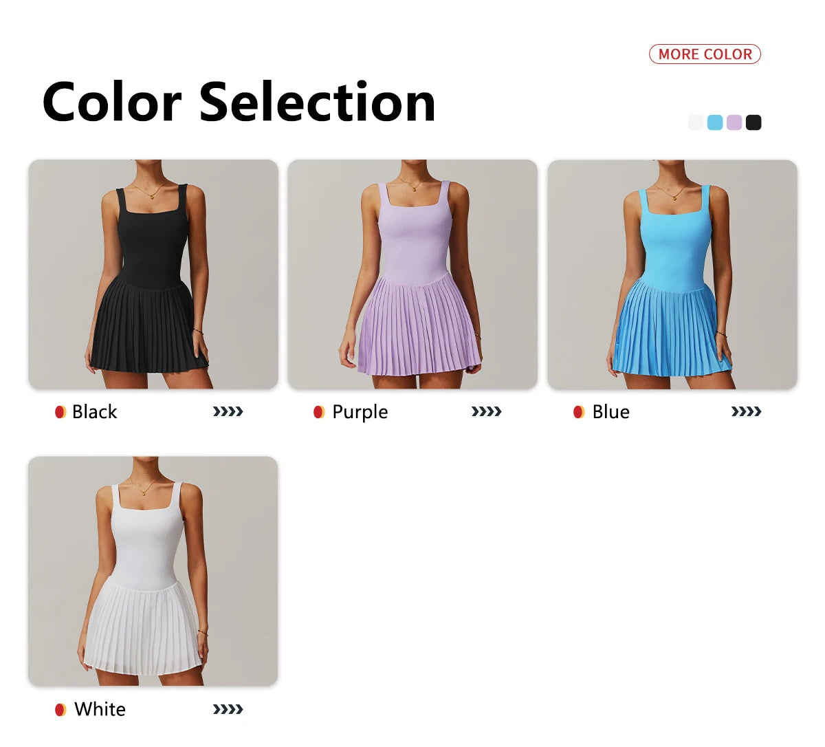 Tennis Skirt with Inner Lining - Pleated Golf Workout Dress with Pockets