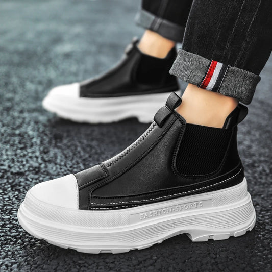 Men's Leather Chelsea Boots - Chunky Platform Sneakers