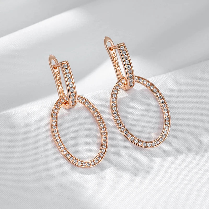 Women Natural Zircon Big Drop Earring  585 Rose Gold Colour