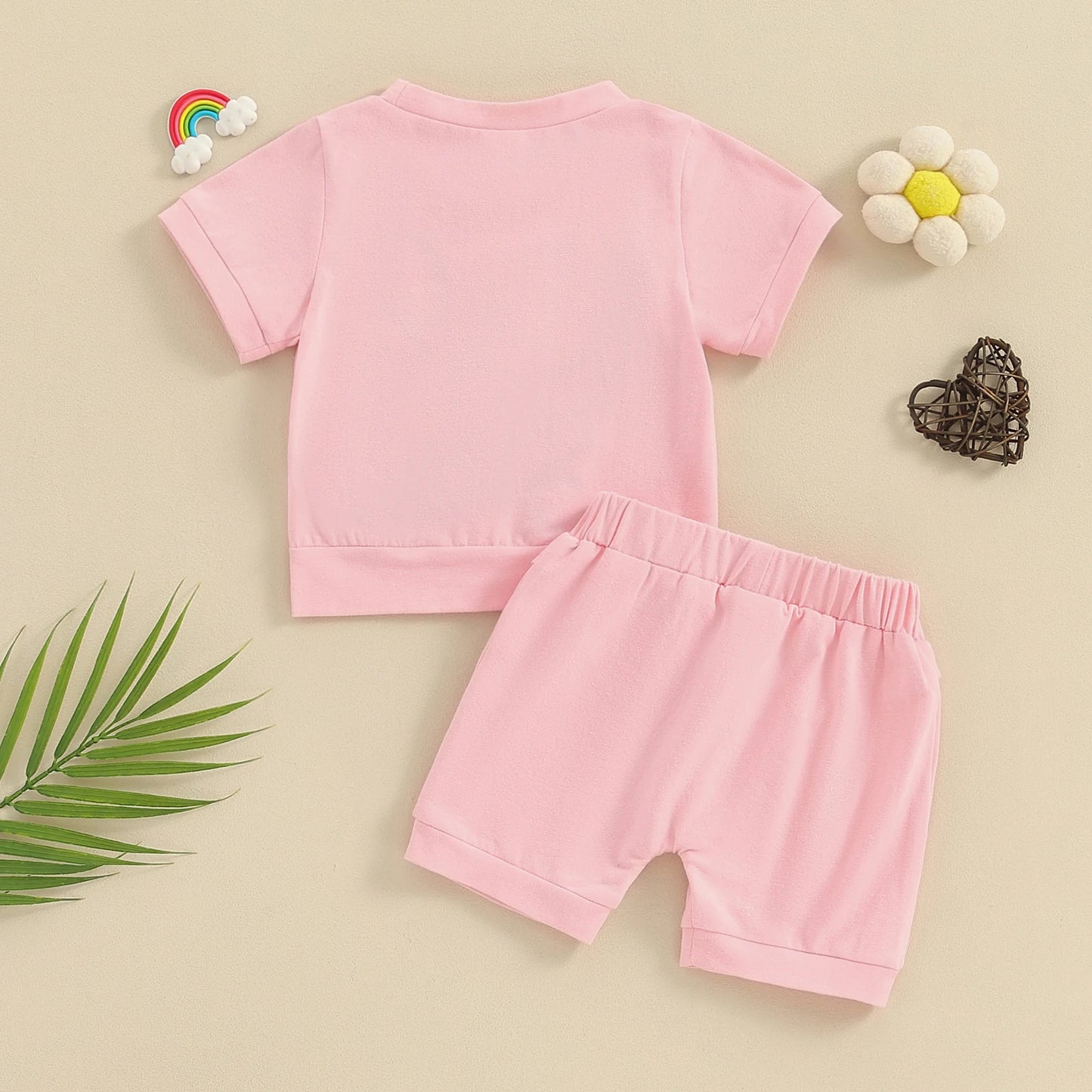 0-4Y Toddler Baby Girls Sister Matching Outfits Summer Clothes Set - Short Sleeve Letter Flower Embroidery Tops Shorts