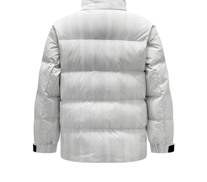 Down Jacket Men Textured Loose Fit Stand Collar Fashion Embroidered Coat Winter Outerwear
