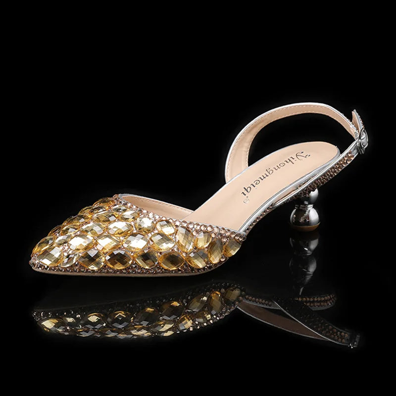 Women's 5cm Round Heel Shaped Heel Pearl Sandals