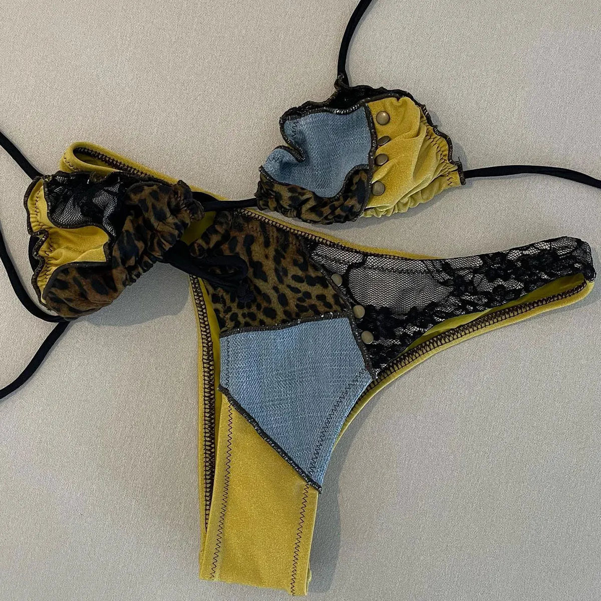Women's Beaded Halter V-Neck Bikini Set - Elegant Beach Swimwear