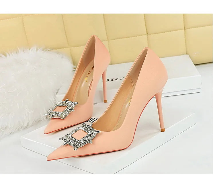 Women's Metal Rhinestone High Heels Silks Satins  Stilettos