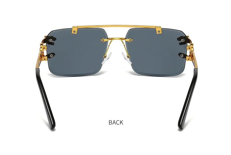 Unisex Vintage Rimless Oversized Square Double Bridge Gradient UV400 Sunglasses