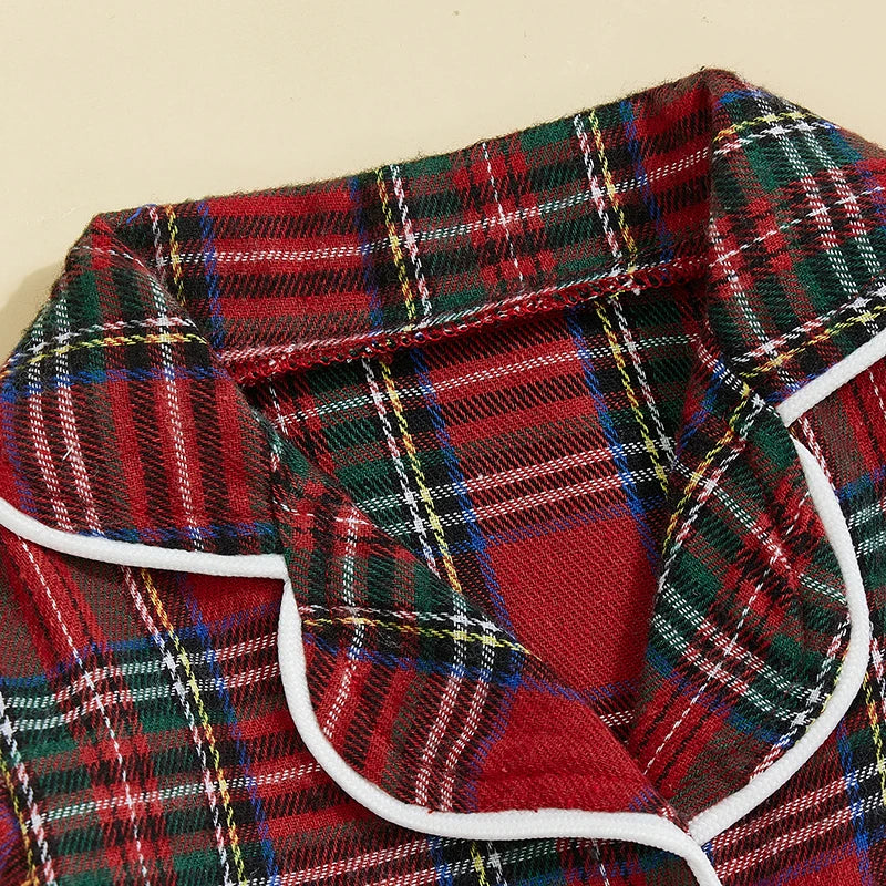 Baby Plaid Pajama Romper - Turn Down Collar Long Sleeve Bodysuit
