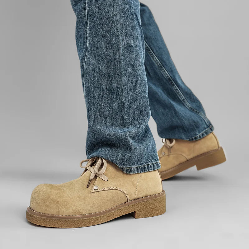 Men’s Casual Platform Lace Up British Style Chunky Ankle Boots