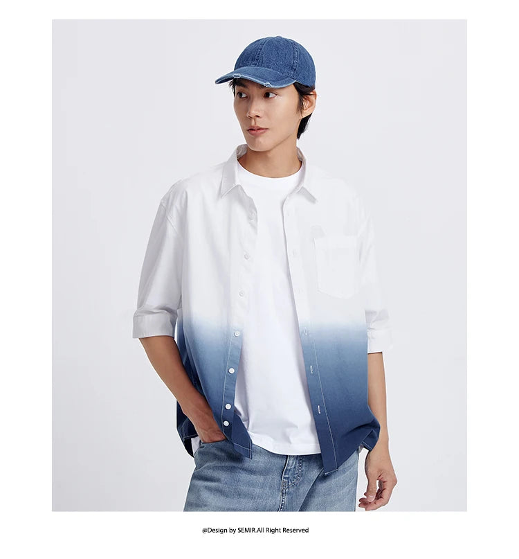 Men's Gradient Tie-Dye Shirt - Summer Designer Mid Sleeve Casual Top
