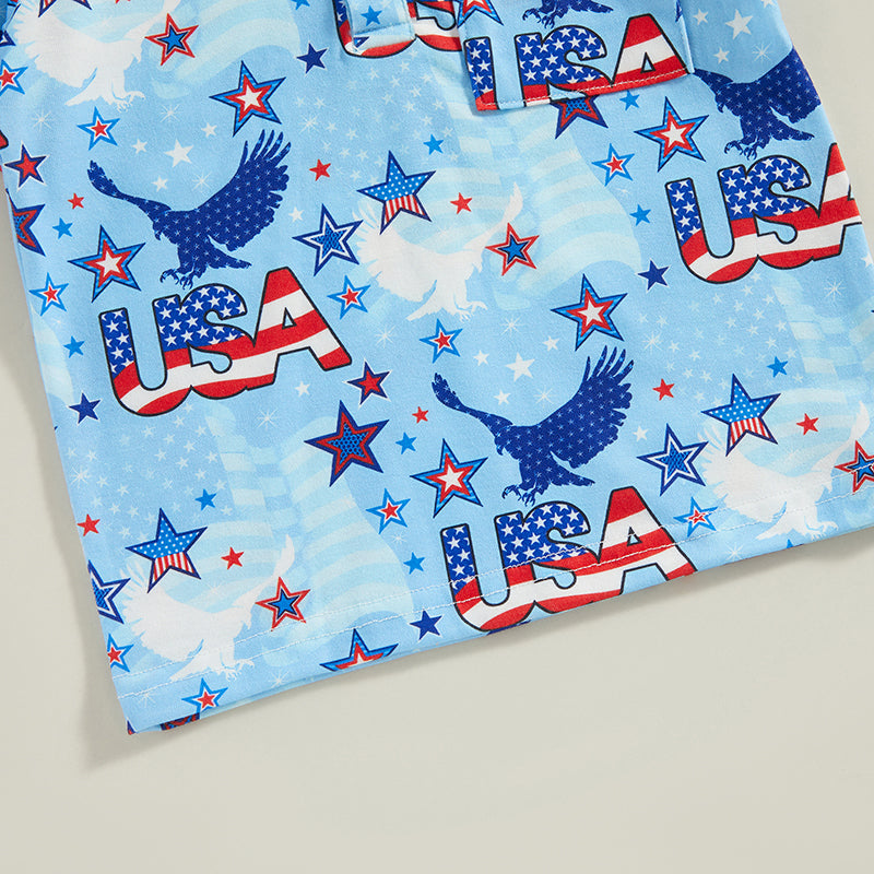 0-4Y Toddler Kids Boys T Shirt Short Sleeve Eagle/Donut/Bull/Fireworks Print Pullover Tops for Independence Day