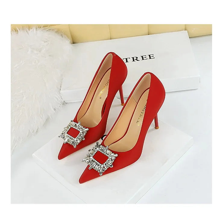 Women's Metal Rhinestone High Heels Silks Satins  Stilettos