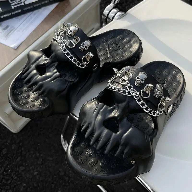 Men's Skull Design Slippers - Non-Slip Beach Sandals Slides