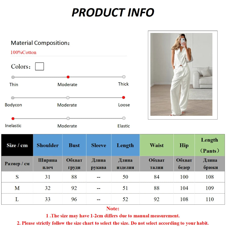 100% Cotton Women's Sleeveless Vest and High Waisted Trousers Two Piece Set