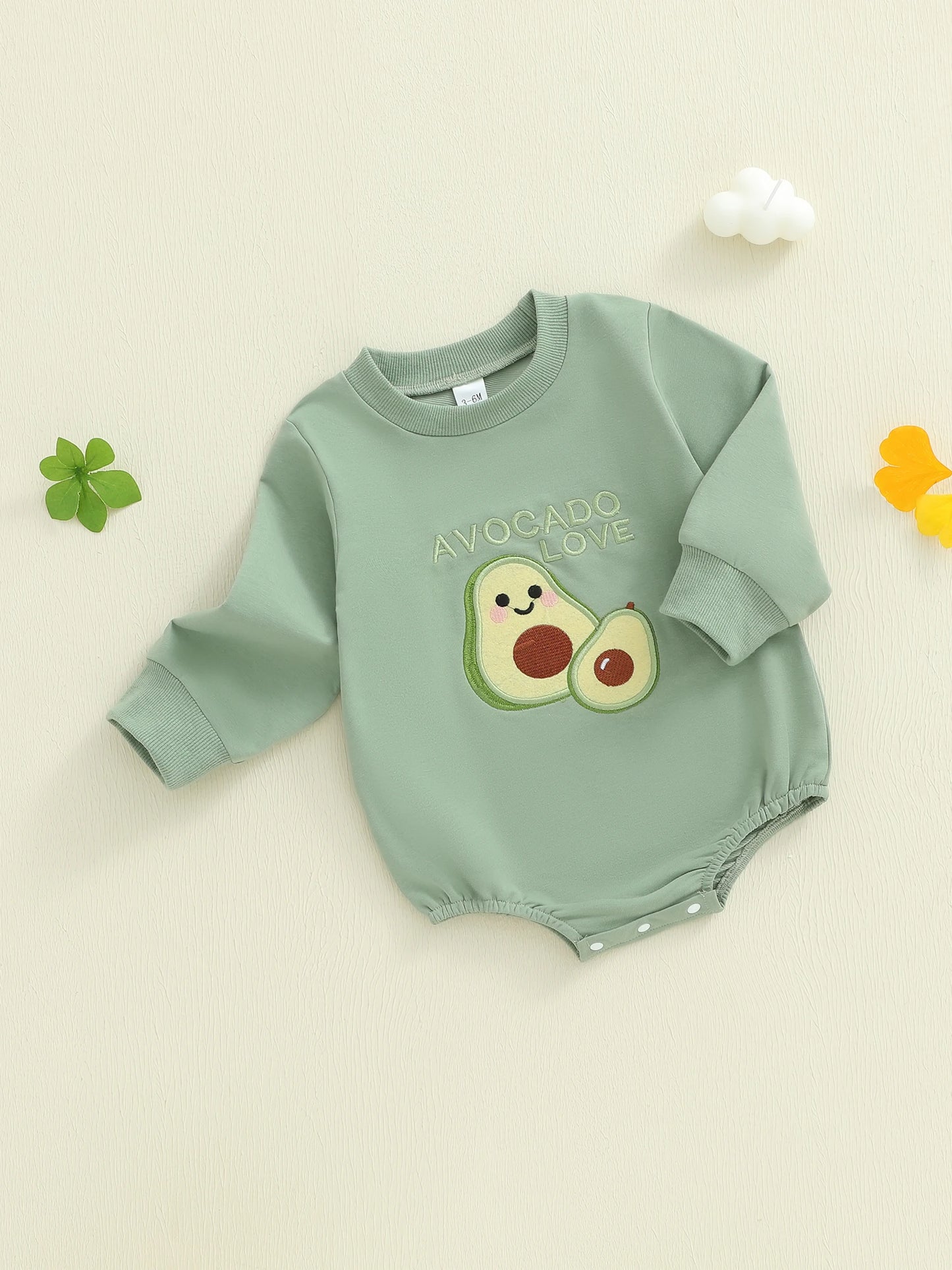 Baby Fall Winter Romper - Long Sleeve Crew Neck Embroidery Fruit Letters Bodysuit
