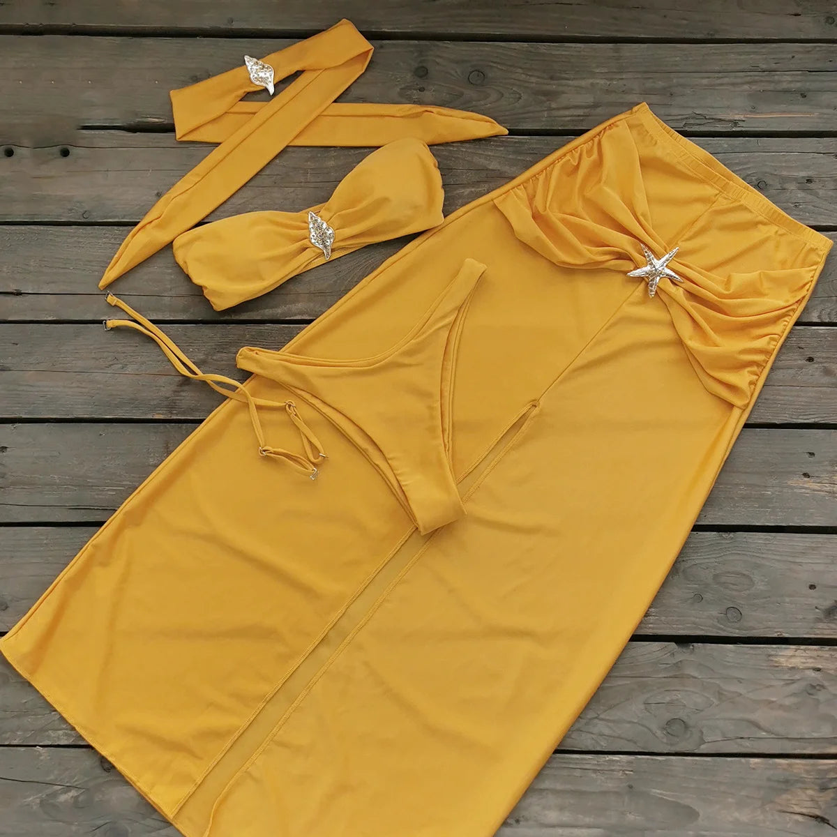 3-Piece Halter Bikini Set with A-Line Skirt Cover-Up