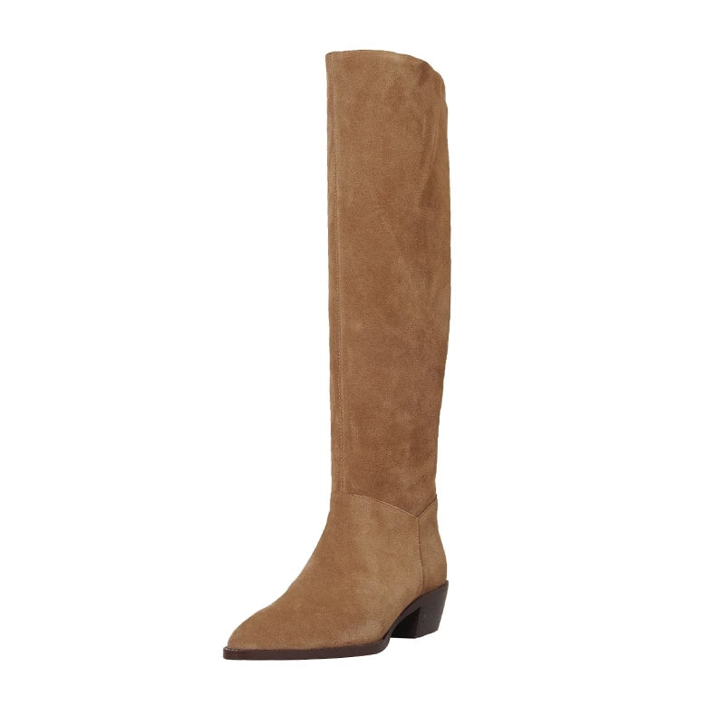 Women's Western Cow Suede Leather Knee-High Boots