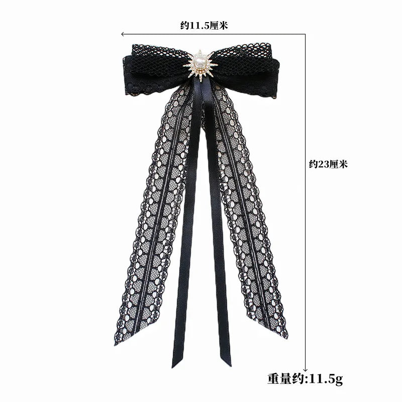 Black Fabric Bow Brooch - College Style Crystal Collar Pin