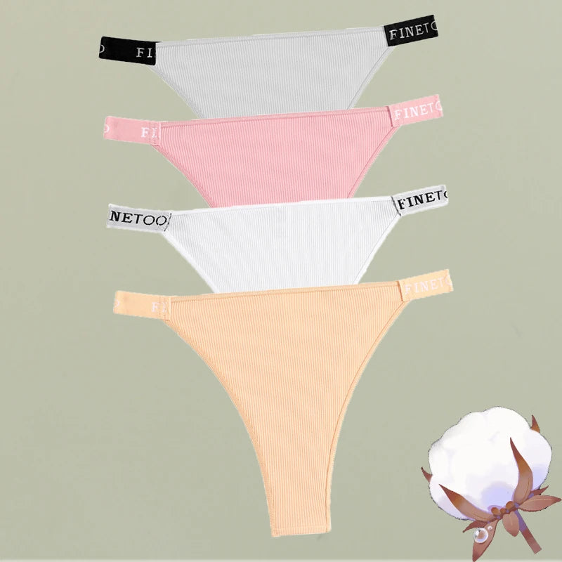 4-Pack Cotton Letter Belt Underwear - Women's Low-Waist Breathable Briefs