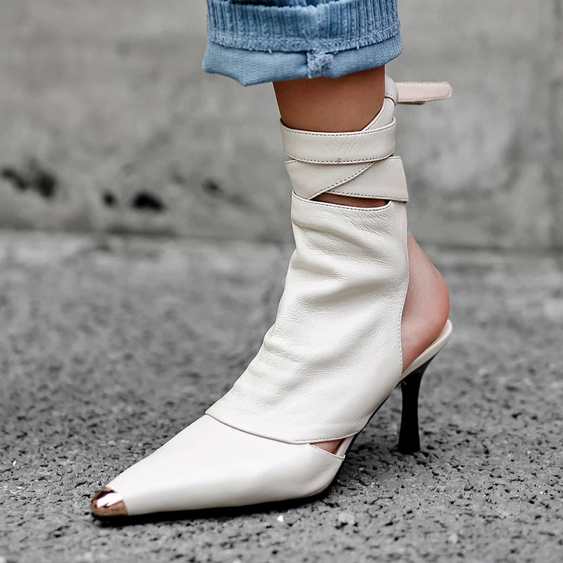 Women Pointed Toe Slingback Ankle Boots High Heels