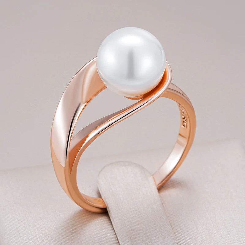 Luxury Pearl Geometric Hollow Ring - Rose Gold