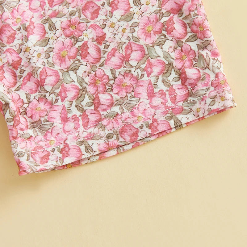 0-4Y Kids Girls Easter Clothes Set Rabbit Floral Print Short Sleeve Ruffled Tops Elastic Waistband Shorts